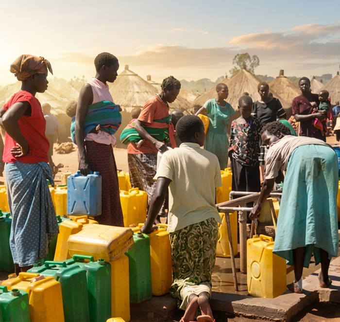 women collecting water from communal tap